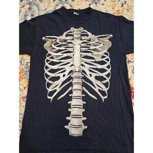 Vintage Y2k Skeleton Ribcage Anatomy Graphic T-Shirt Men's Medium Black